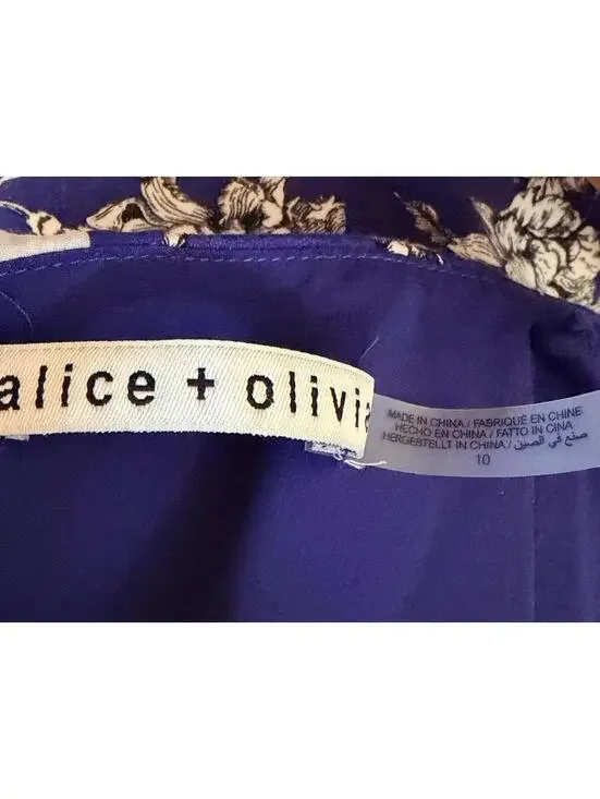 New Alice and Olivia Maryann Floral Tie Shoulder Dress Indigo Multi Sz 10 $440 - Picture 12 of 14